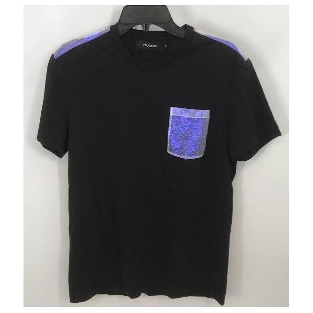 Mugler Black T Shirt Holographic Iridescent Detail Pocket, Cotton, Size M